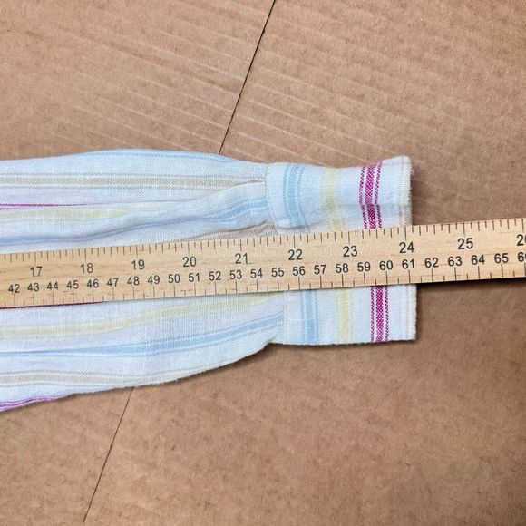 Gap Women Linen Blend Button Down Shirt Boyfriend Blouse Sz M Multicolor Stripes - Picture 14 of 14